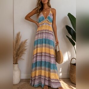 O NEILL STRIPED SUMMER DRESS SIZE MEDIUM